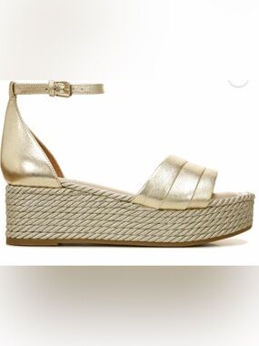 SARTO Via Gold Platform Espadrille Sandal with Ankle Strap